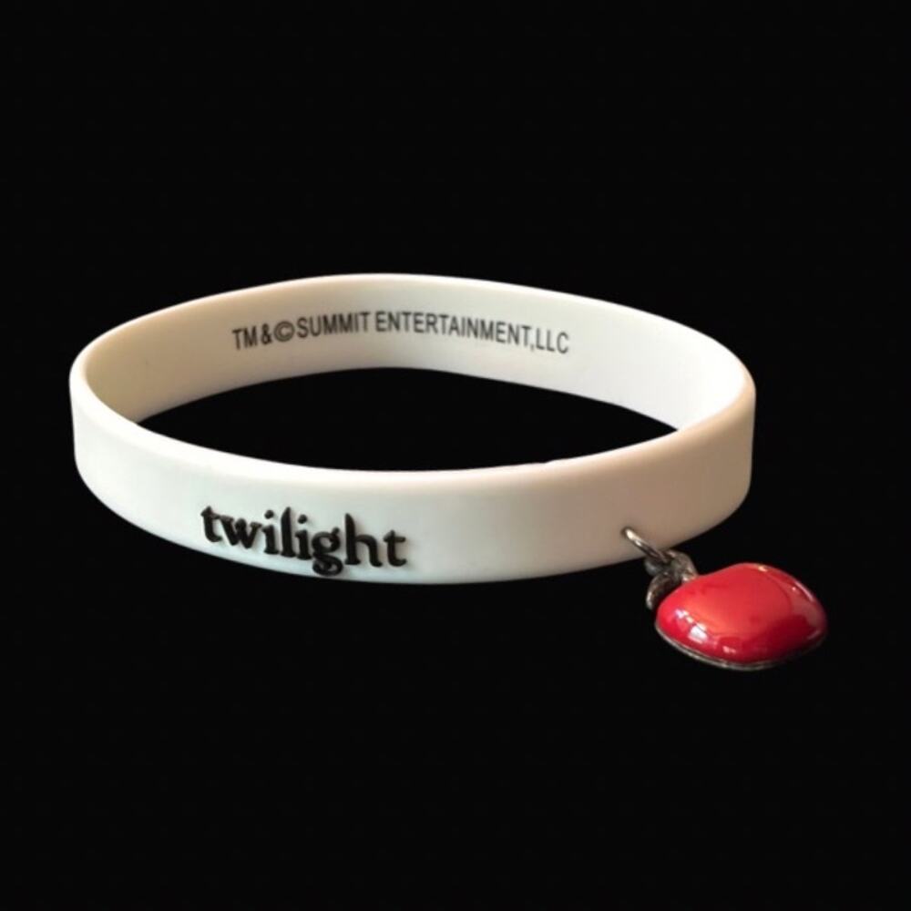 “Twilight” White & Red Apple Rubber Charm Bracelet